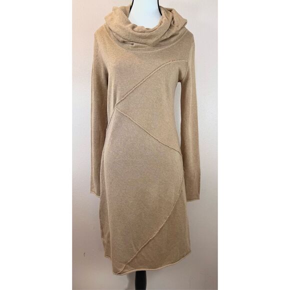 Athleta Camber Cowl Neck Hip Hugging Camel Tan Sweater Dress Medium Women's - Picture 1 of 9